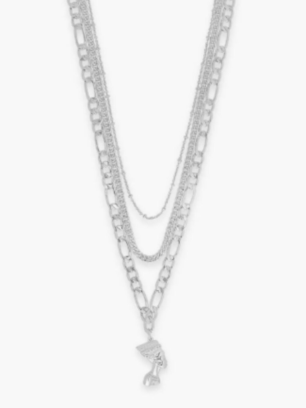 Silver Multistrand Layered Nefertit Pendant Necklace | New